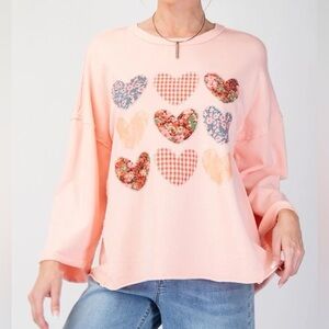 Easel Pink Heart Patterned Women's Top